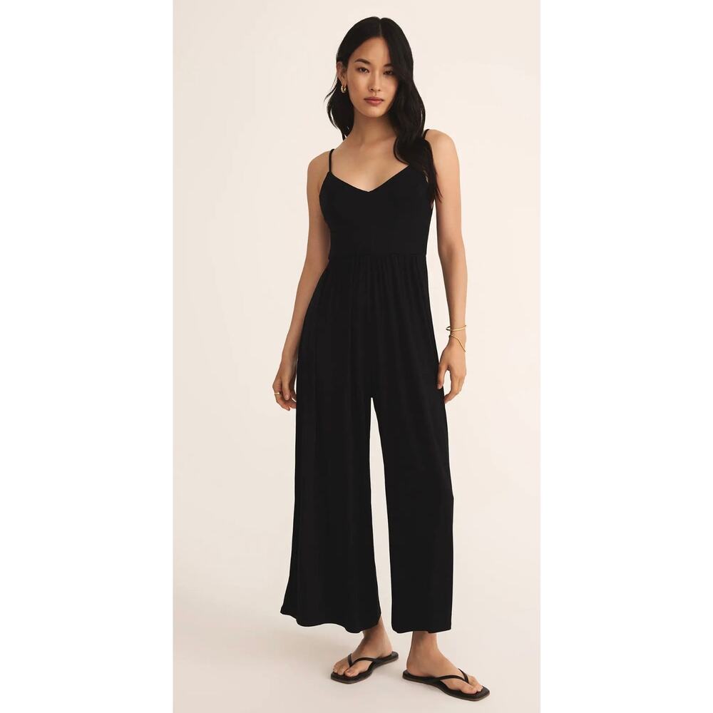 Z Supply Roz Jumpsuit Black Wide Leg Strappy Back Size S NWT
